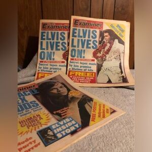 National Examiner Elvis Lives On! Vintage Tabloid Bundle - Blue, Red, Yellow